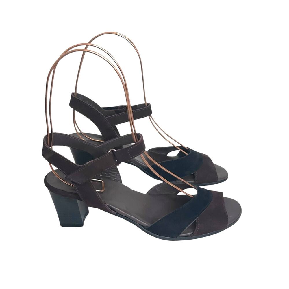 Arche Block Heel Sandal Suede Brown Black 7